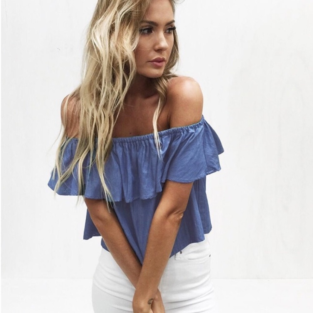 JUST IN 🌷 Denim Ruffle Top - Picture 3 of 7