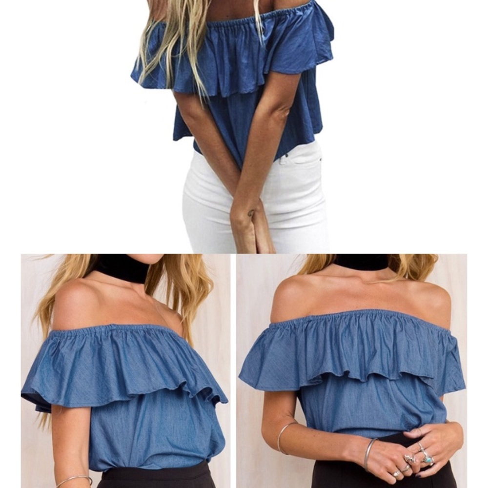 JUST IN 🌷 Denim Ruffle Top - Picture 2 of 7