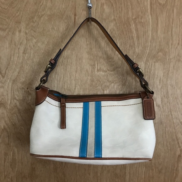 Coach Handbags - Coach Signature C  Bag Cream with Turquoise Stripe