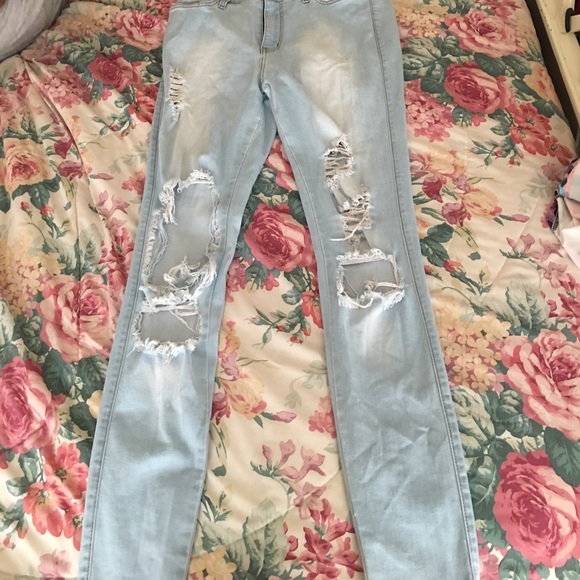 Light Blue Distressed Ripped Jeans - Picture 1 of 4