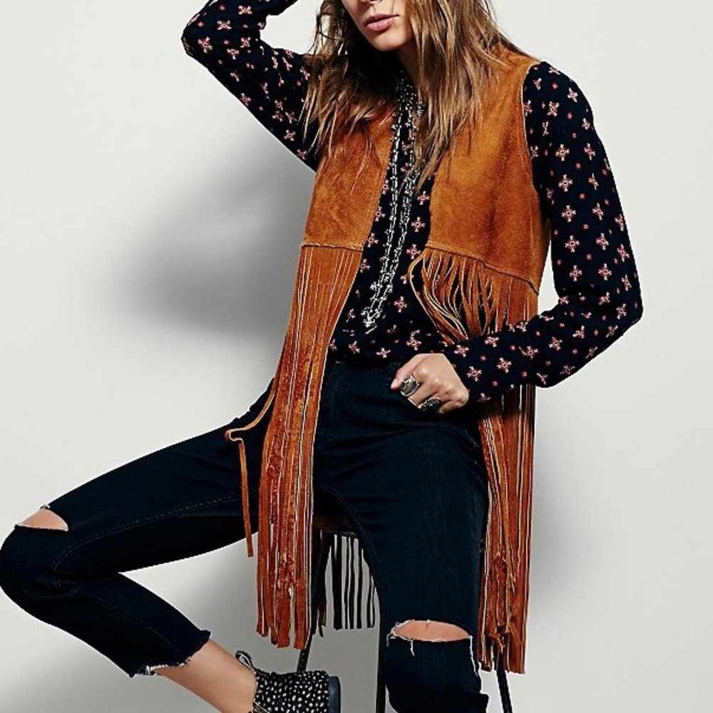Free People Wild West brown fringe vest