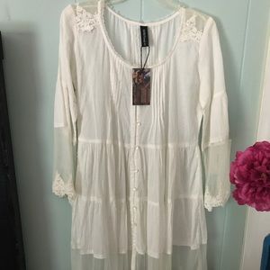 Sacred Threads bohemian style sheer white sundress