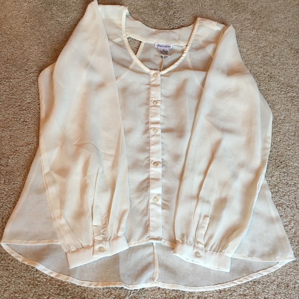 Ivory Sheer Back Cutout Long Sleeve Top Size M