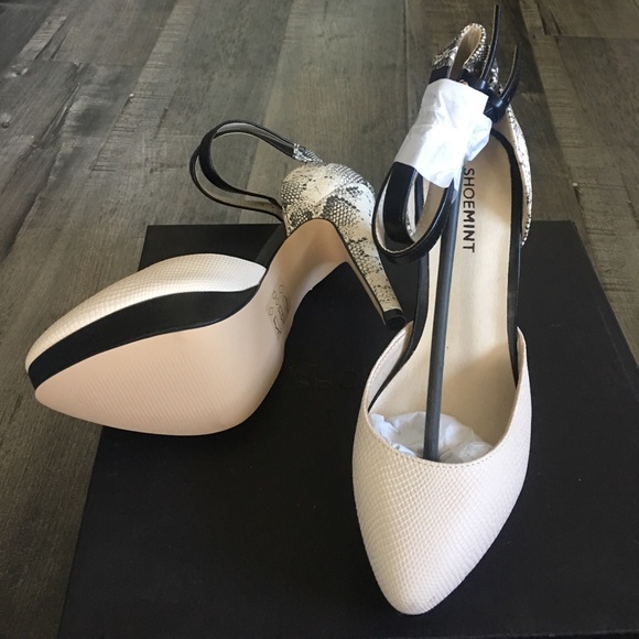 New Bone and Black Heels - Picture 3 of 5