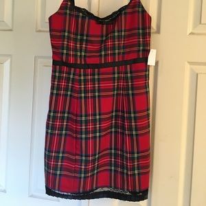 Plaid dress with lace accents