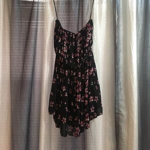 Strapless black dress with pink flowers
