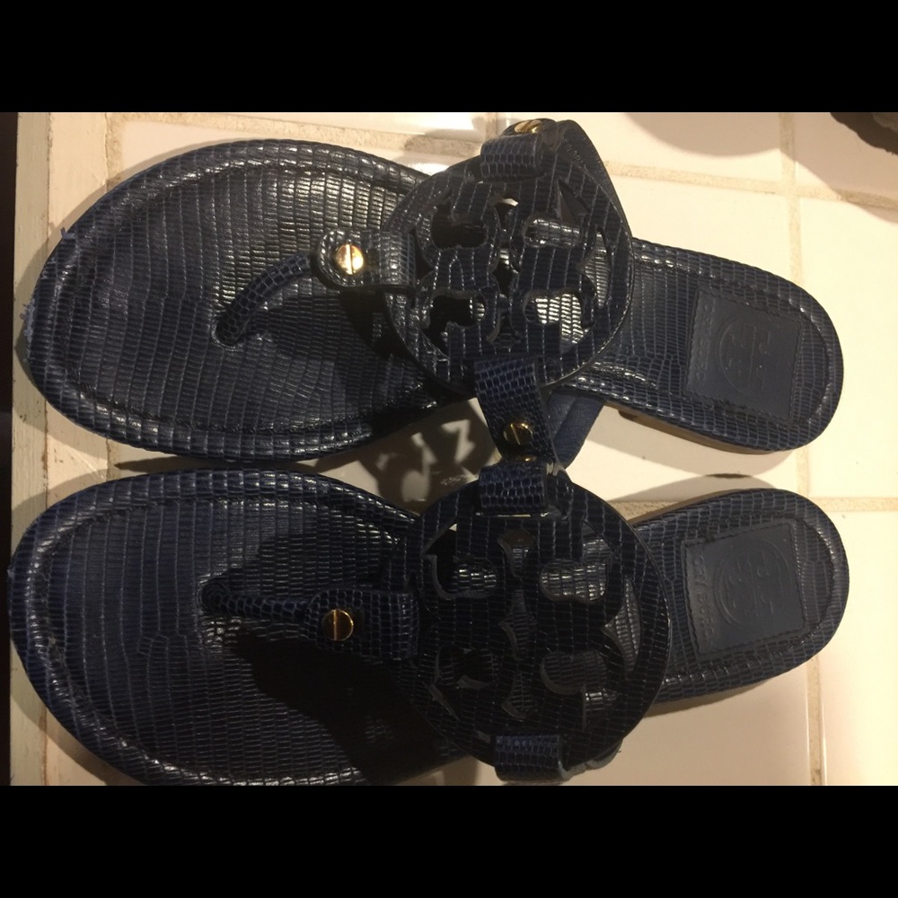 Tory Burch navy blue flip flops