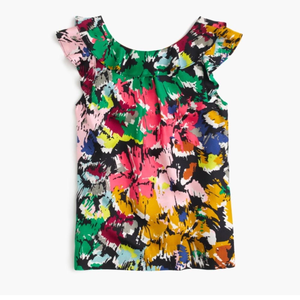 J. Crew - ruffle-top-in-colorful-brushstroke-print