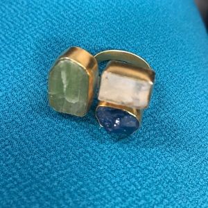 Adjustable gold plated raw gemstone ring