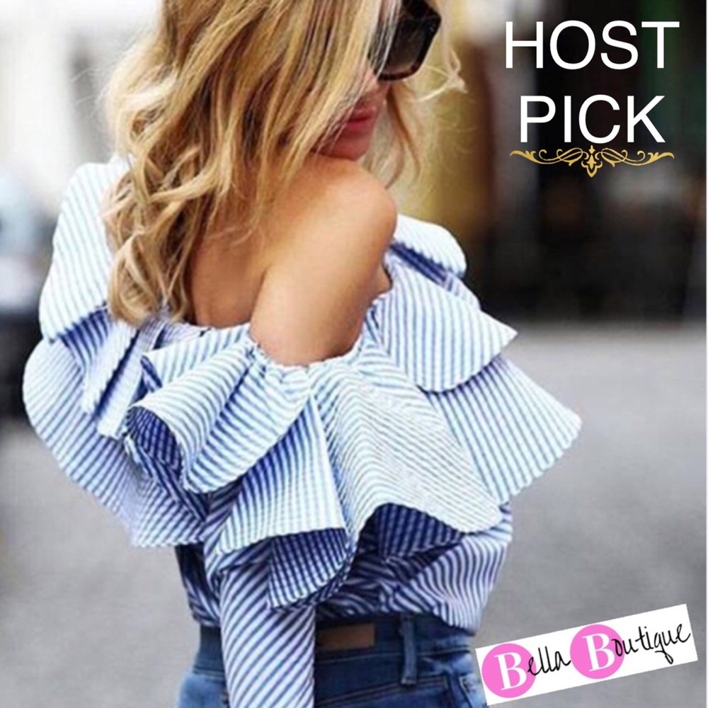 ✨HP ✨Pin stipe one shoulder ruffle top