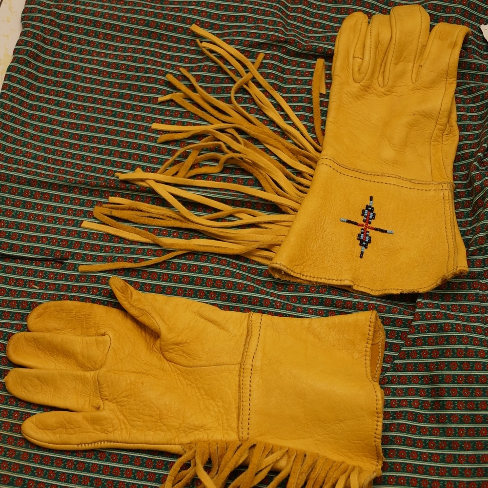 Vintage  Beaded Genuine Leather Fringe Gloves