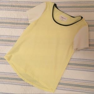 BCBGeneration Yellow TShirt w Faux Leather Sleeves
