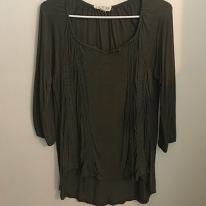 Pink Rose Army Green Blouse