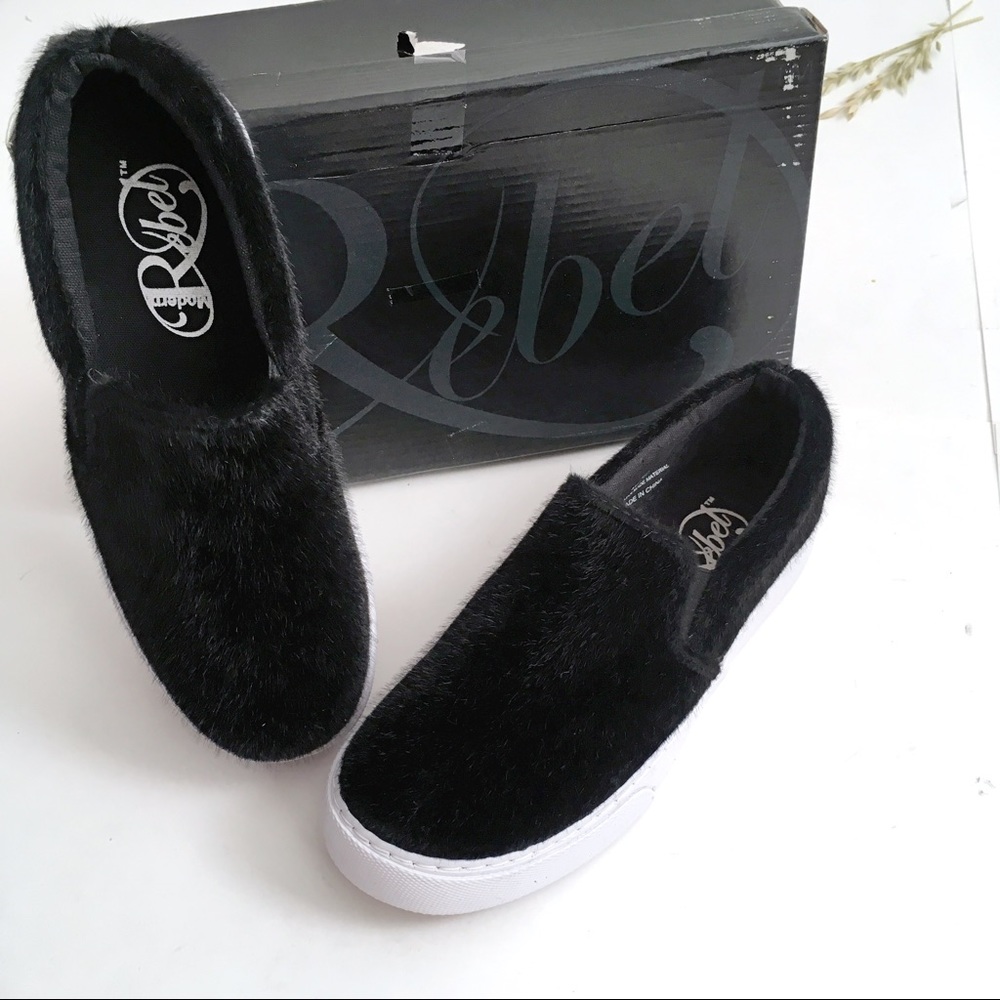 Modern Rebel black faux Pony hair slip on sneaks - Picture 4 of 8