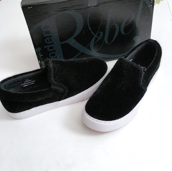 Modern Rebel black faux Pony hair slip on sneaks - Picture 5 of 8