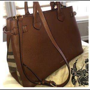 Burberry medium banner house check leather tote.