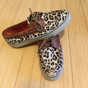 Leopard print Sperry boat shoes.