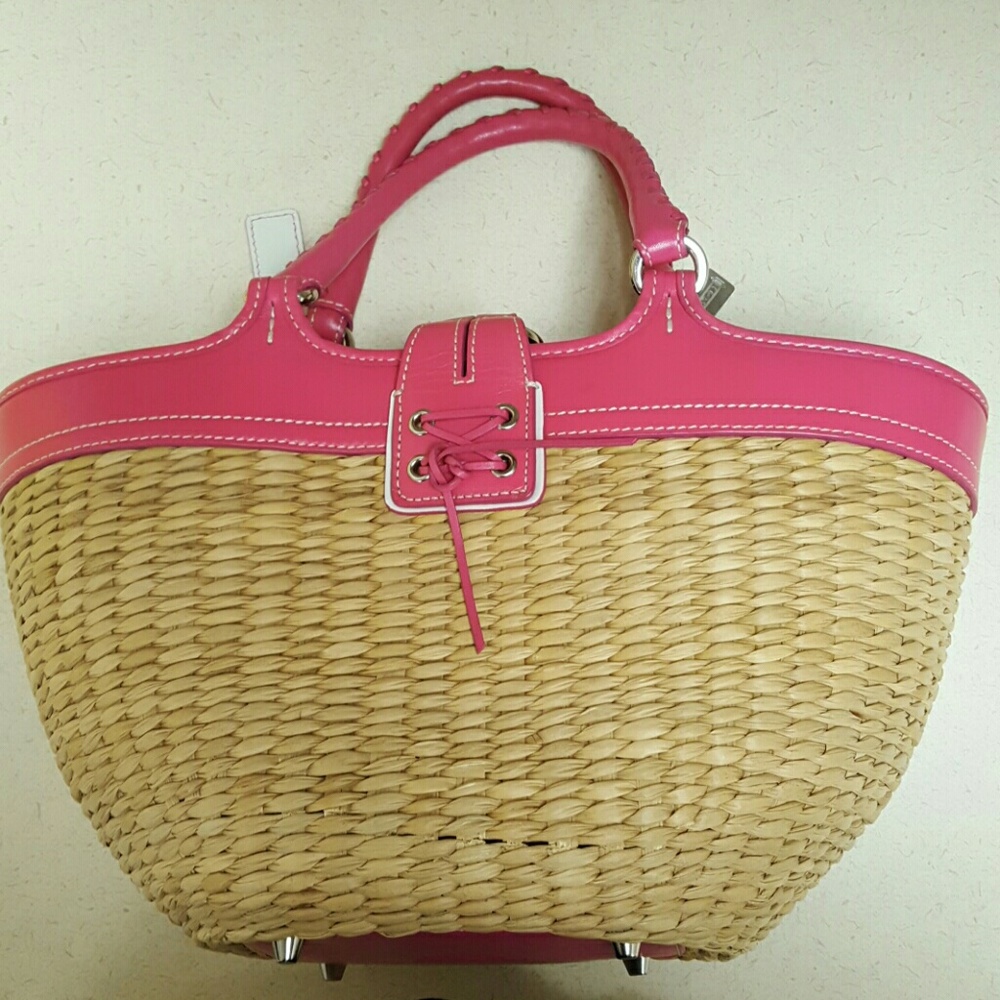 Coach pink straw tote