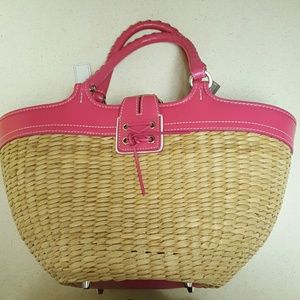Coach pink straw tote