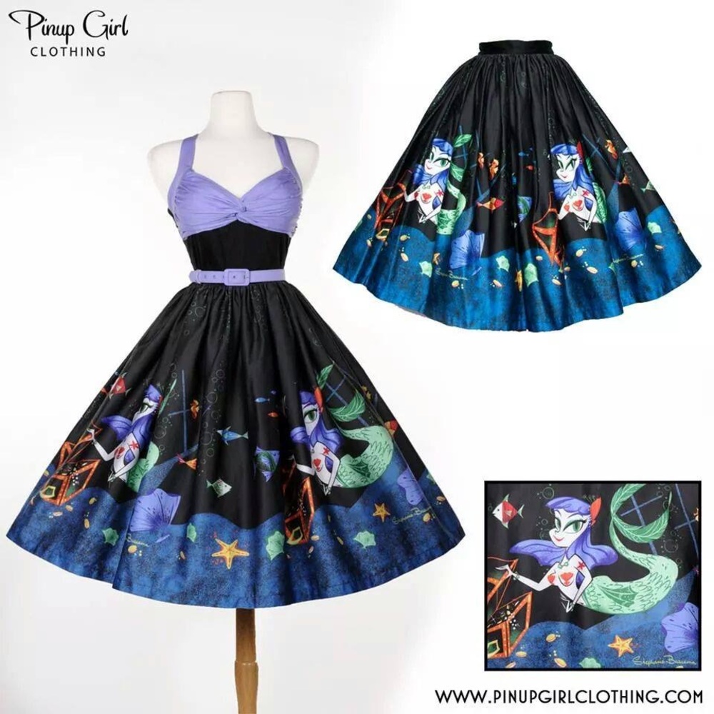 Pin Up Girl Clothing Mermaid Print Swing Dress