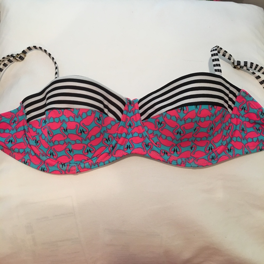 Stripes and flamingos bikini top