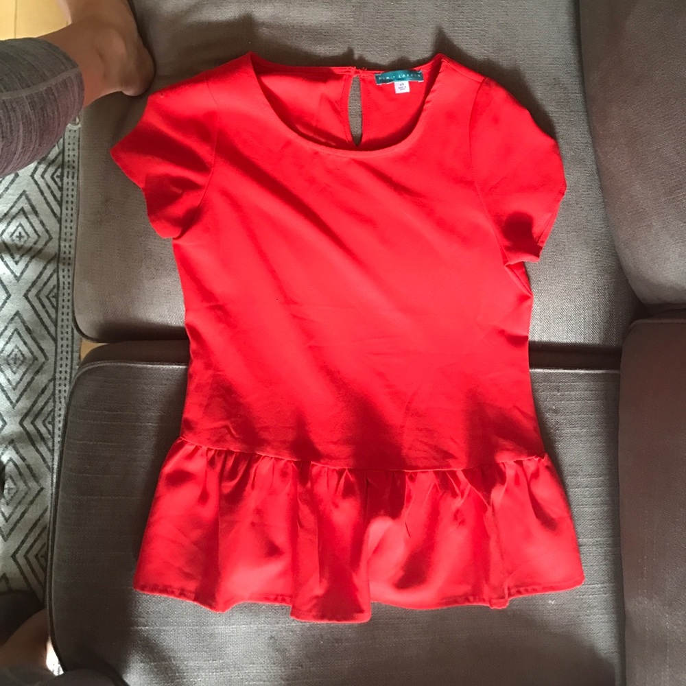 Red Peplum short sleeve blouse (Pim + Larkin)