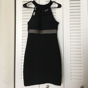 high neck mini black dress