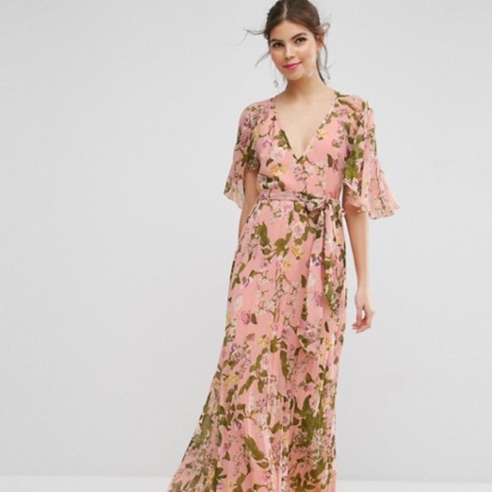ASOS floral pleated flowy long dress
