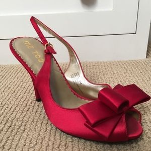 Me Too red satin heels