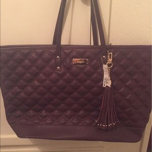 BCBG Paris Merlot Quilted Faux Leather Tote