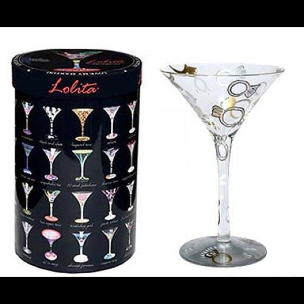 Hand painted Martini glass with diamond rings