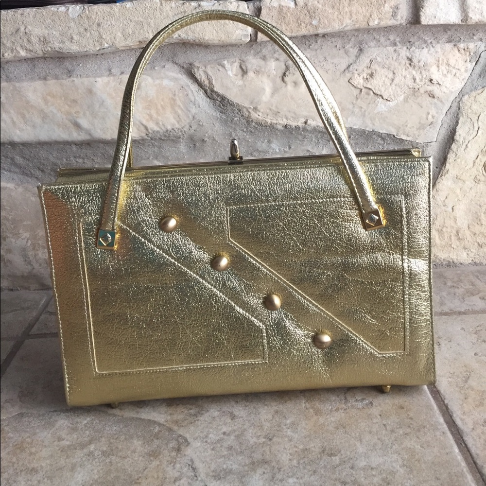 Gold 14" wide. 8.5-9" Long with handle 14"high