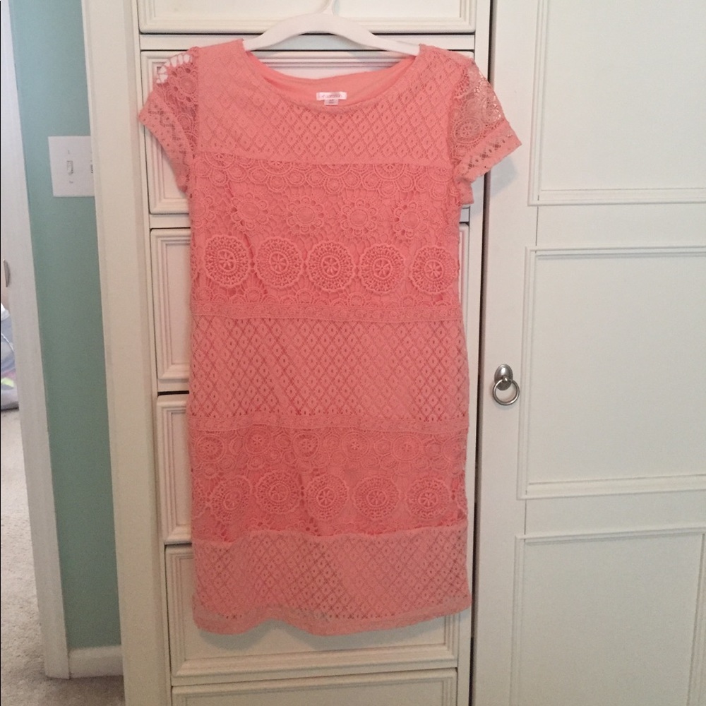 Peach / coral / pink lace trim dress