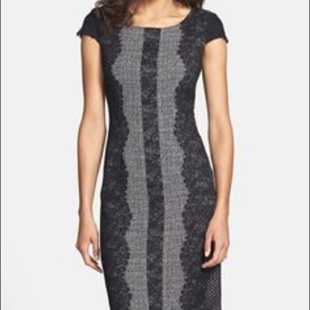Betsey Johnson Lace Trim Tweed Sheath Dress