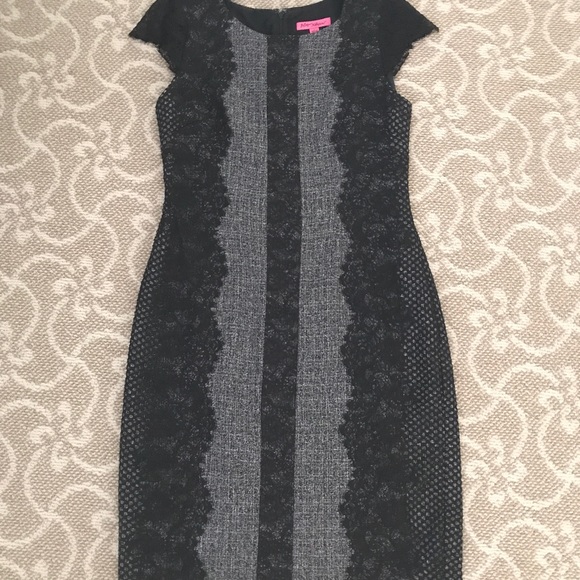 Betsey Johnson Lace Trim Tweed Sheath Dress - Picture 2 of 3