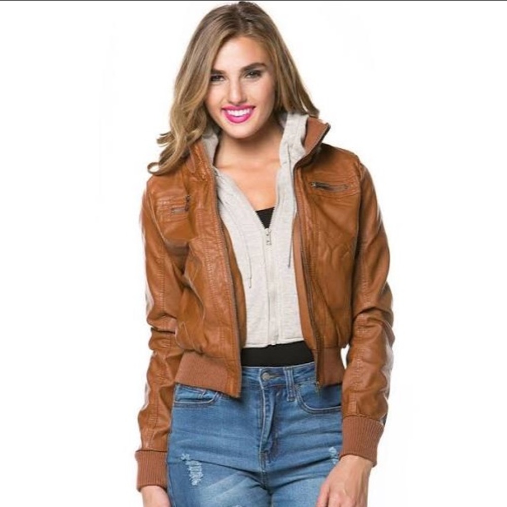 Two layer leather jacket chocolate brown