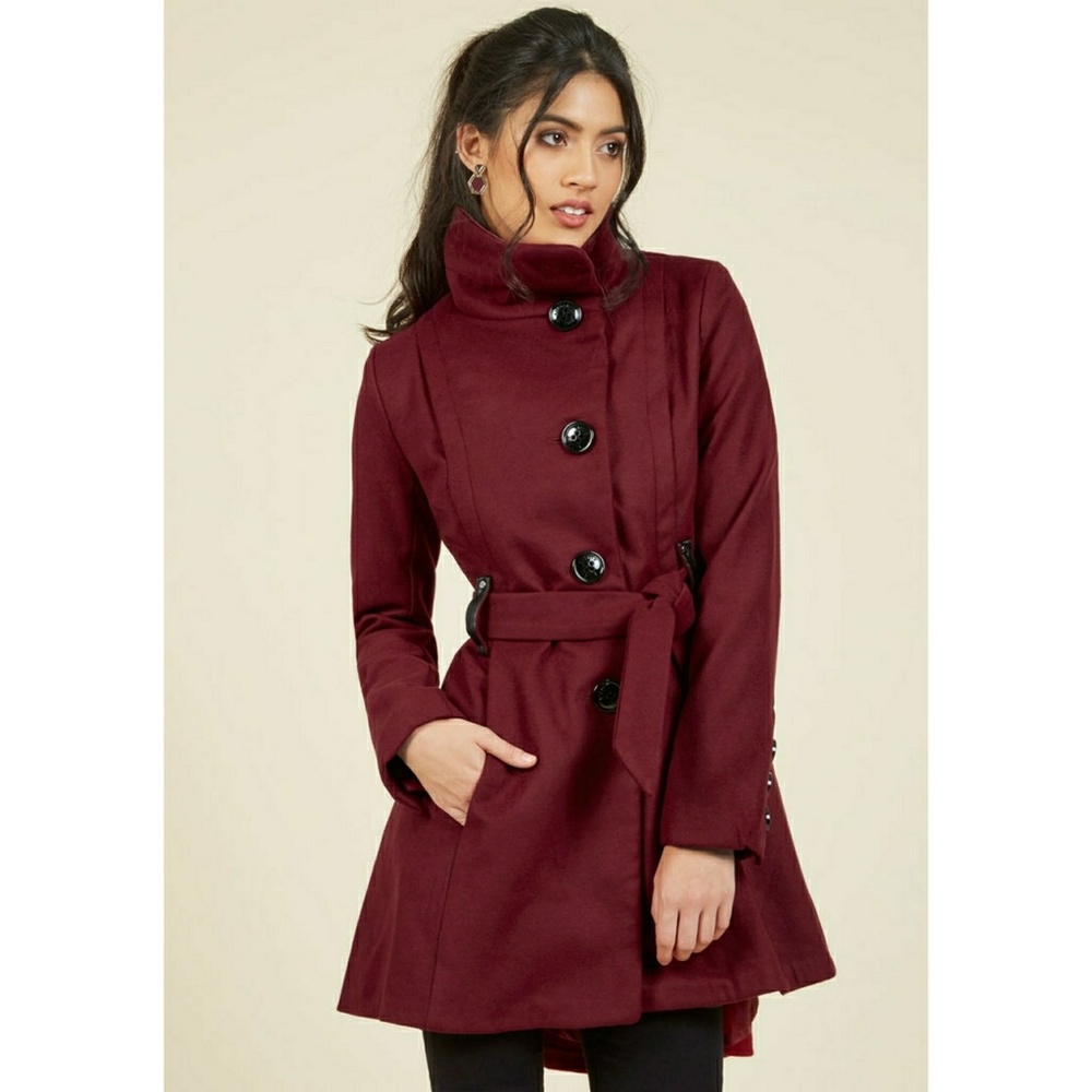Steve Madden Coat Cranberry Tie Peplum L