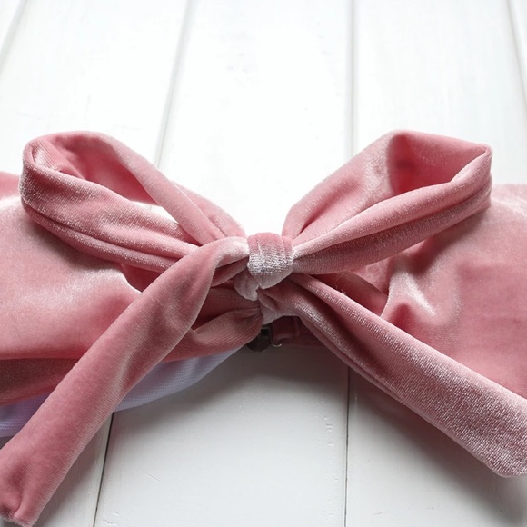 velvet bow bandeau pink adorable bikini - Picture 4 of 6