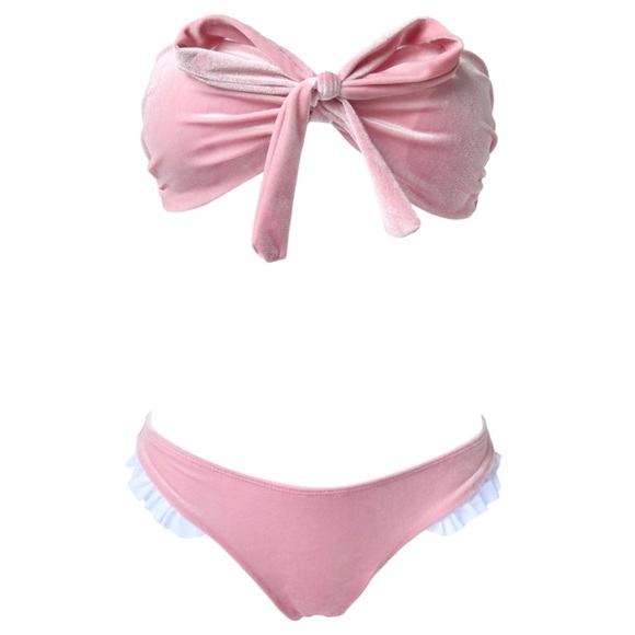 velvet bow bandeau pink adorable bikini - Picture 6 of 6