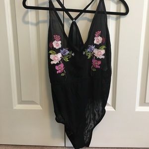Missguided black floral bodysuit