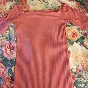 Off the Shoulder Blush Stretch Ribbed Midi Dress