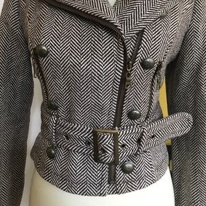 Vintage Brown & White Chevron Moto Jacket