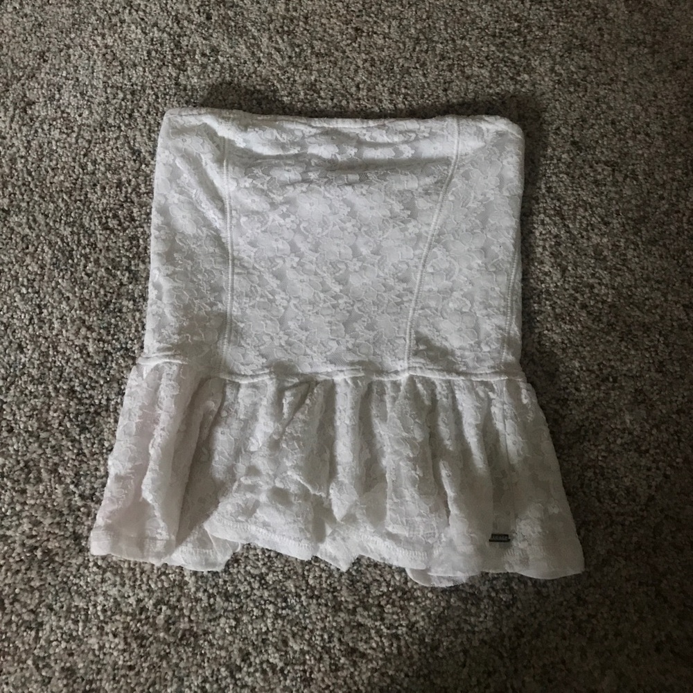 white lace strapless top