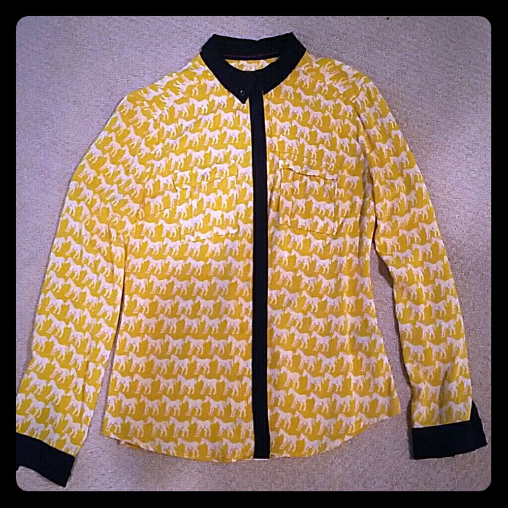 Yellow Horse print blouse, Anthropologie, Size 0