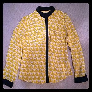 Yellow Horse print blouse, Anthropologie, Size 0