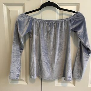 Urban outfitters blue velvet off the shoulder top