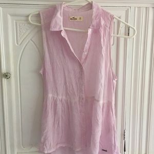 Hollister Pinky Acid Wash Collared Blouse - XS