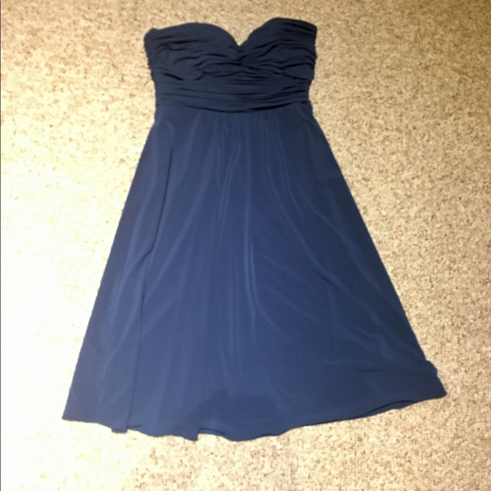 Navy blue strapless cocktail dress