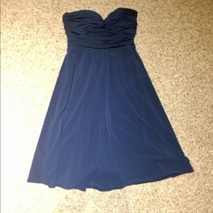 Navy blue strapless cocktail dress