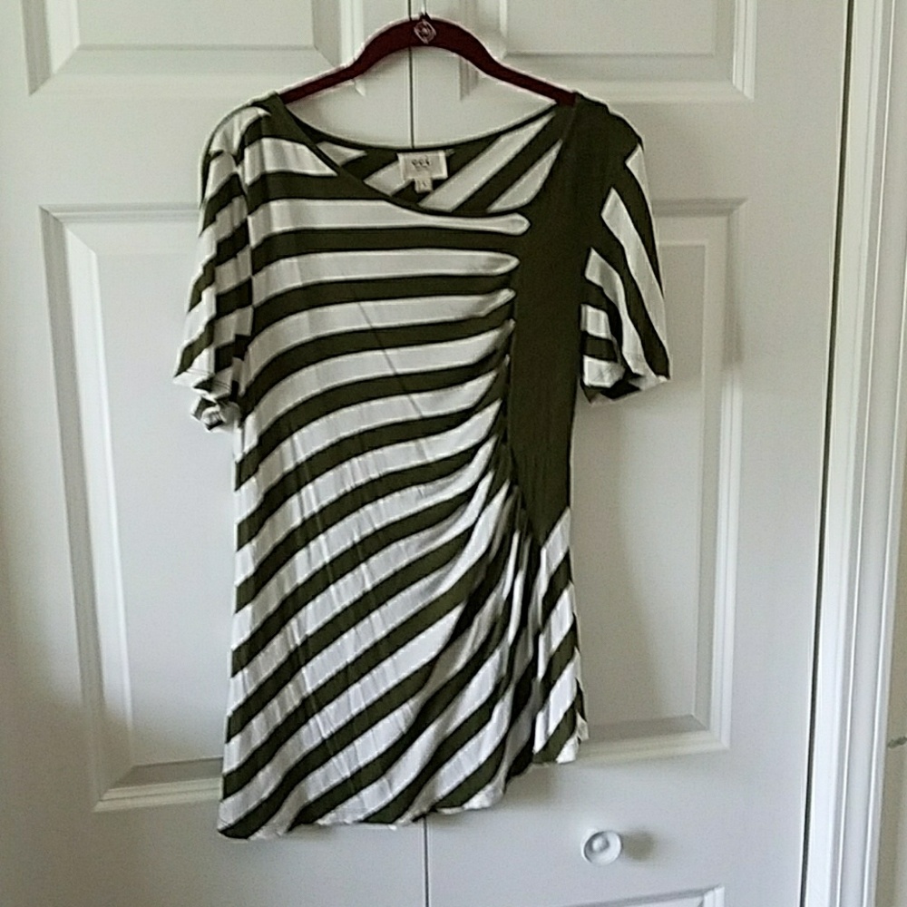 Olive Green & White Striped Shirt